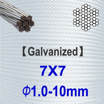 7X7 Dia.1.0mm to 10mm Galvanized steel wire rope